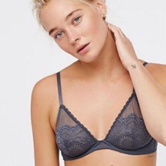 NEW Free People Intimately Embrace Lace Triangle Bra Storm 32C - Picture 14 of 14